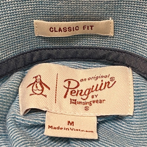 Penguin Light Blue Polo Shirt Medium Classic Fit Cotton Textured Logo Preppy Y2K - Picture 4 of 5